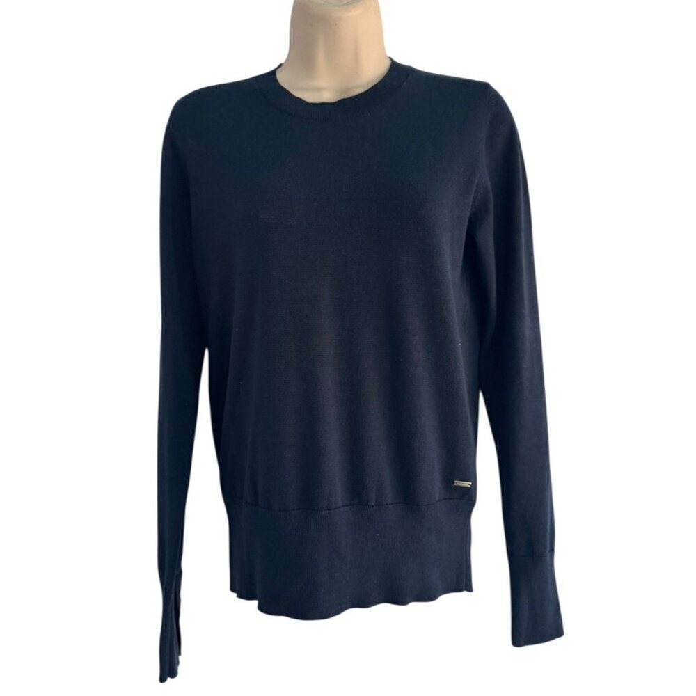 Holly & Whyte By Lindex Womens Sz S Dark Blue Knit Sweater Gold Buttons on Cuffs